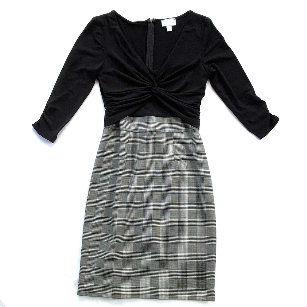 New York & Company Black Twist Front Plaid Skirt Dress Size XS Preppy Academia